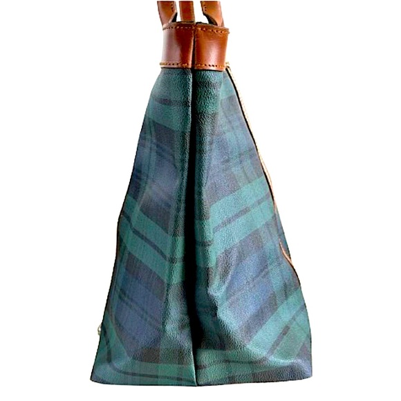 MRALPH LAUREN Black Watch Plaid Coated Canvas Brown
Leather Top Zip Shoulder Bag - Picture 5 of 16